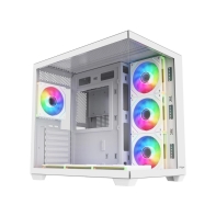 Купить Компьютерный корпус FSP M341-WA, Без БП, 2xUSB3.0/Type-C, 7xARGB 120mm, 2xGlass, White, ATX в Алматы