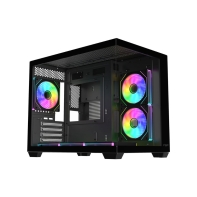 Купить Компьютерный корпус FSP S342-BA, Без БП, 2xUSB3.0+Type-C, 6xARGB 120mm, 2xGlass, Black, mATX в Алматы