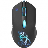 Купить Мышь проводная игровая оптическая Defender Sky Dragon GM-090L (черный),USB, 6 кн. + колесо, 800-3200. Редактор макросов. Эмуляция клавиш клавиатуры. 4 режима разрешения мыши. Широкое прорезиненное колесо прокрутки шириной 8 мм с подсветкой. в Алматы