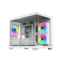 Купить Компьютерный корпус FSP S342-WA, Без БП, 2xUSB3.0+Type-C, 6xARGB 120mm, 2xGlass, White, mATX в Алматы