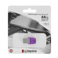 Купить USB-flash Kingston 64GB DTDUO3CG3/64GB, двойной интерфейс USB Type-C и Type-A, 200 МБ/с (чтение), USB 3.2 Gen 1 в Алматы
