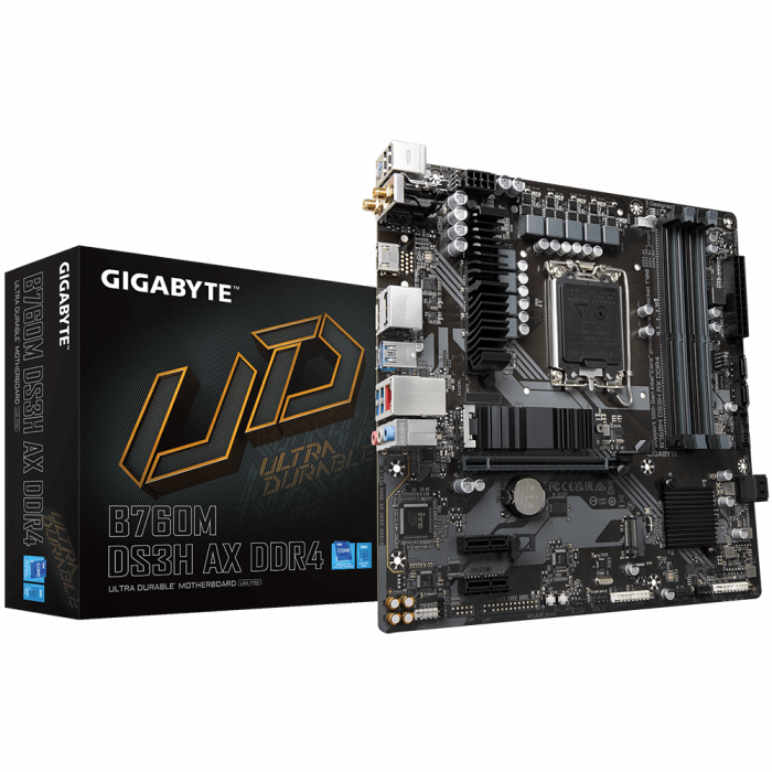 Купить Сист.плата Gigabyte B760M DS3H AX 1.2, B760, 1700, 2xDDR4, PCI-Ex16, 2xPCI-Ex1, 2xM.2, 4xSATA, 2xDP, HDMI, BOX в Алматы